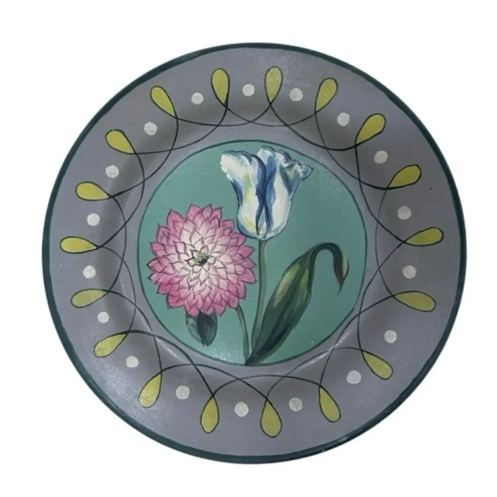 Decorative Ceramic Plate Home OS Multicolor Floral Round -Hanger Attached
